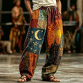 Men's Forest Sun Moon Patch Print Pants