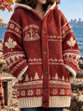 Women's Vintage Lake Ontario Fair Island Knit Casual Warm Hooded Cardigan Sweater