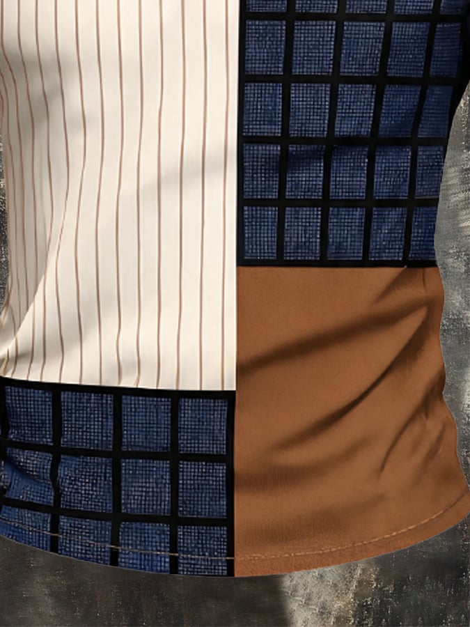 Men's Vintage Color-Block Long-Sleeve Henley T-Shirt