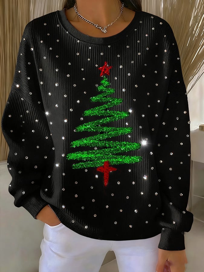 Women's Casual Christmas Rhinestone Sweatshirt