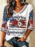 Women's Flag and Floral Color-Blocked Print Top