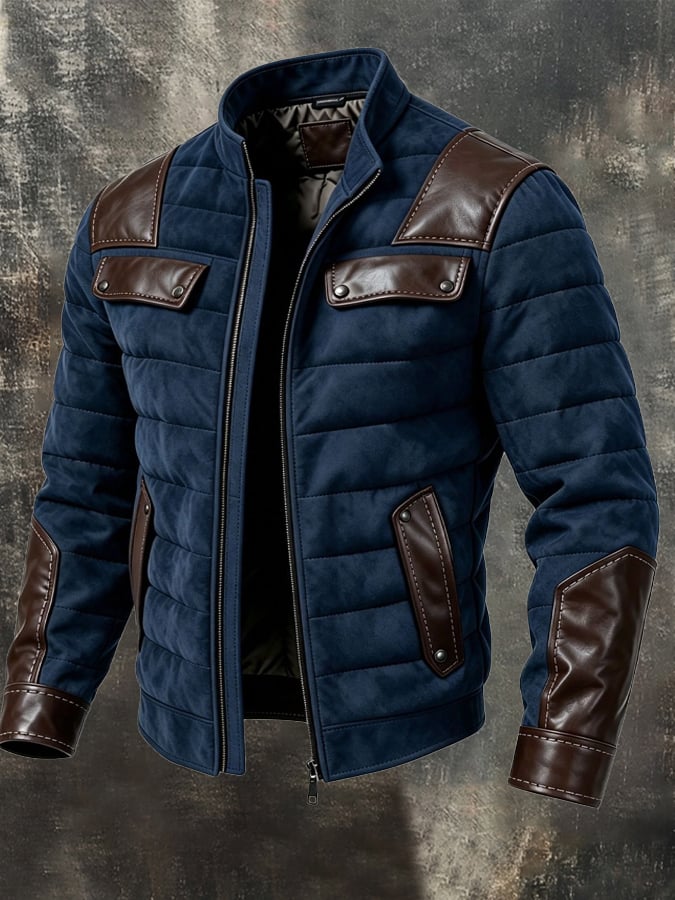 Men's Vintage-Style Quilted Padded Outdoor Jacket