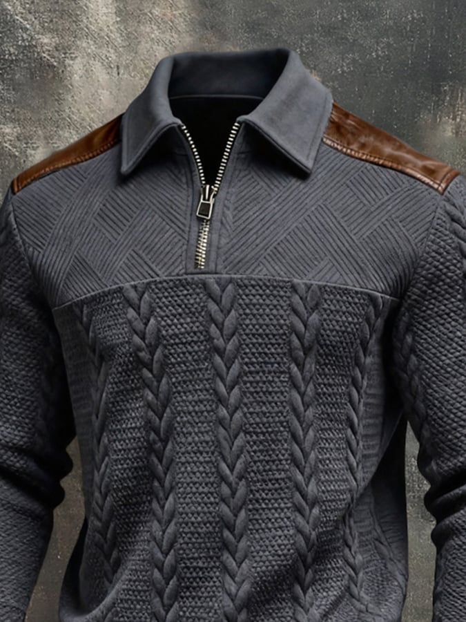 Men's Retro Color Block Print Color-Blocked Zip-Up Sweatshirt