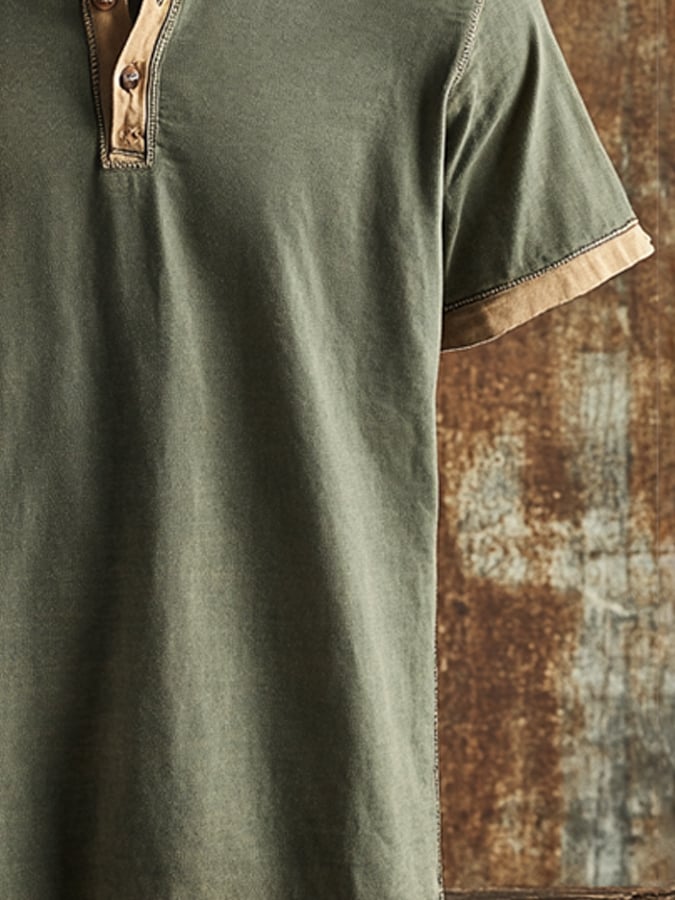 Fashionable, breathable, lightweight, stretchy Henley T-shirt for men