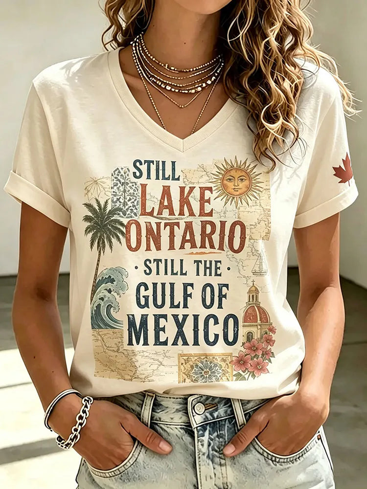 Women's Retro Gulf Of Mexico Kennedy Center Lake Ontario Graphic Casual Tee