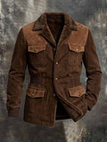 Men'S Retro Color-Block Suede-Panel Jacket With Fleece Lining