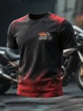 Men's retro gradient flame print round neck short sleeve T-shirt
