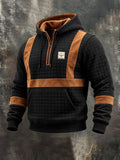 Men's Retro Textured Small-Check Suede-Panel Hoodie