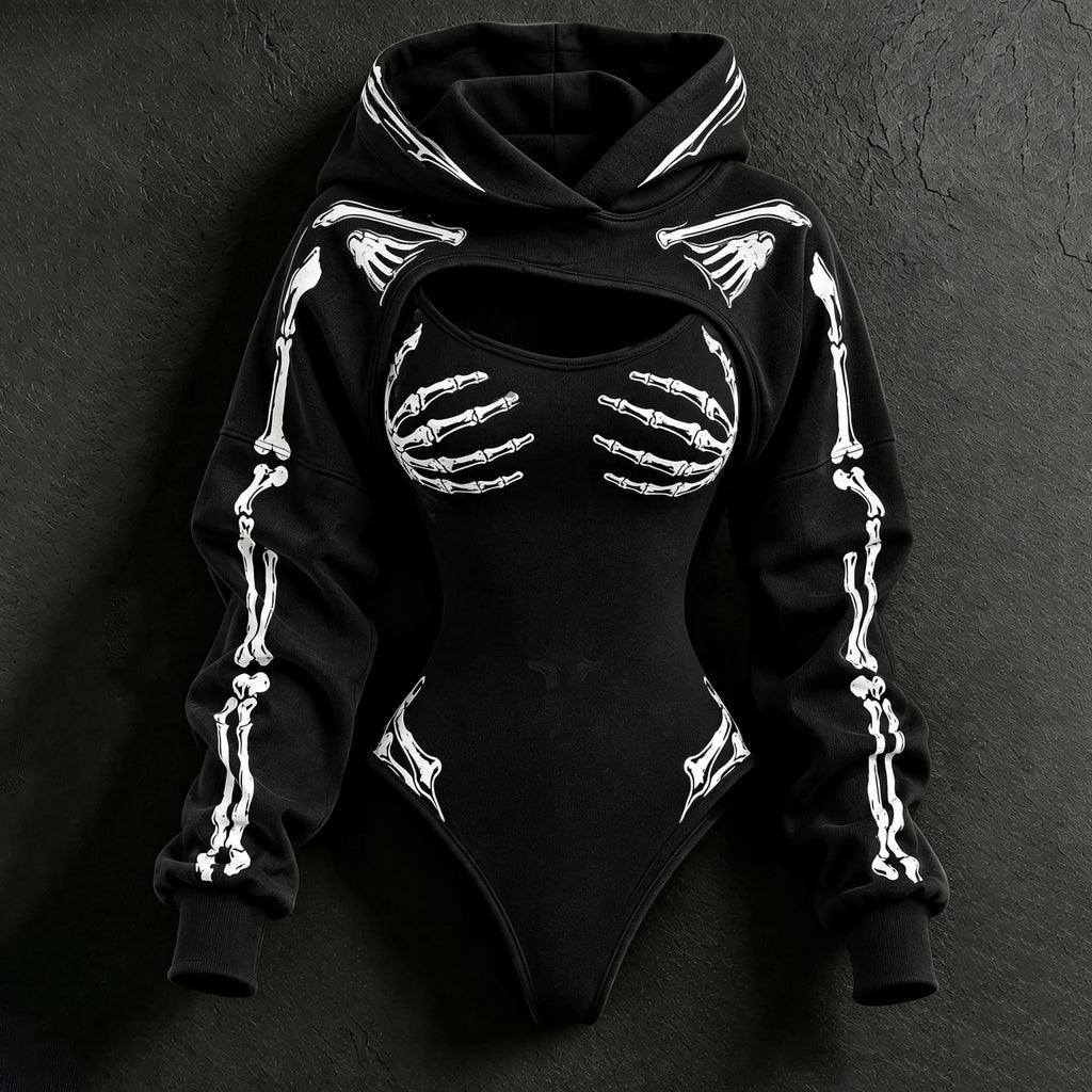Women's Vintage Halloween Skull-line Casual Athletic Two-piece Set