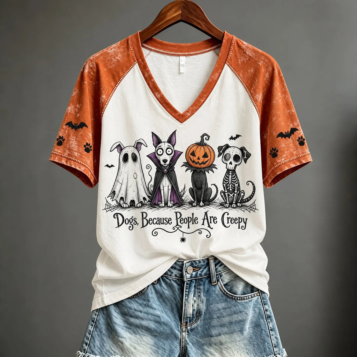 Women's Dogs Because People Are Creepy Halloween Dogs Print Short-sleeved T-shirt