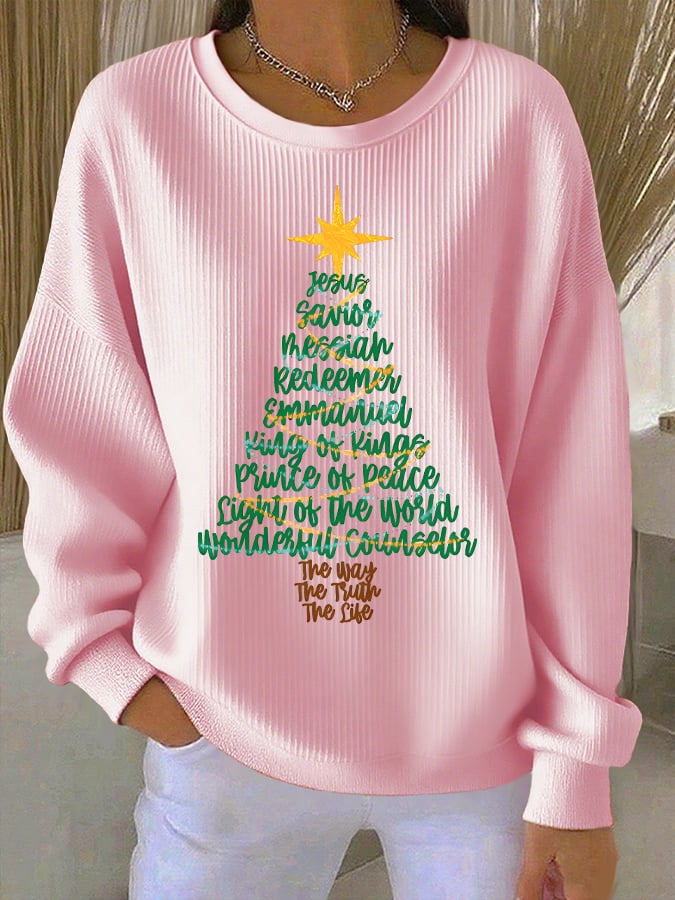 Women's Faith Christmas Tree Print Casual Sweatshirt