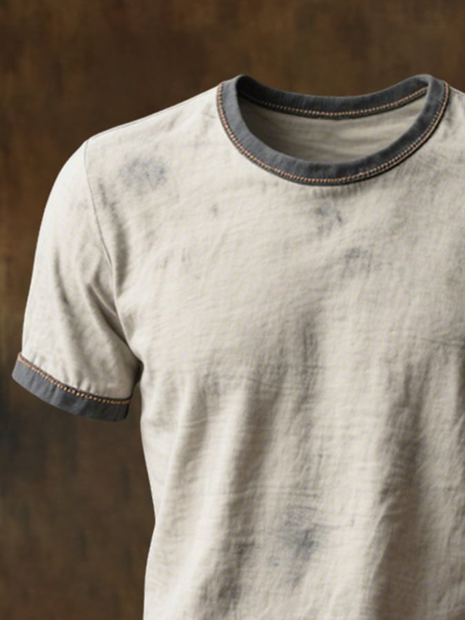 Men's round neck short sleeve t-shirt in retro color block design