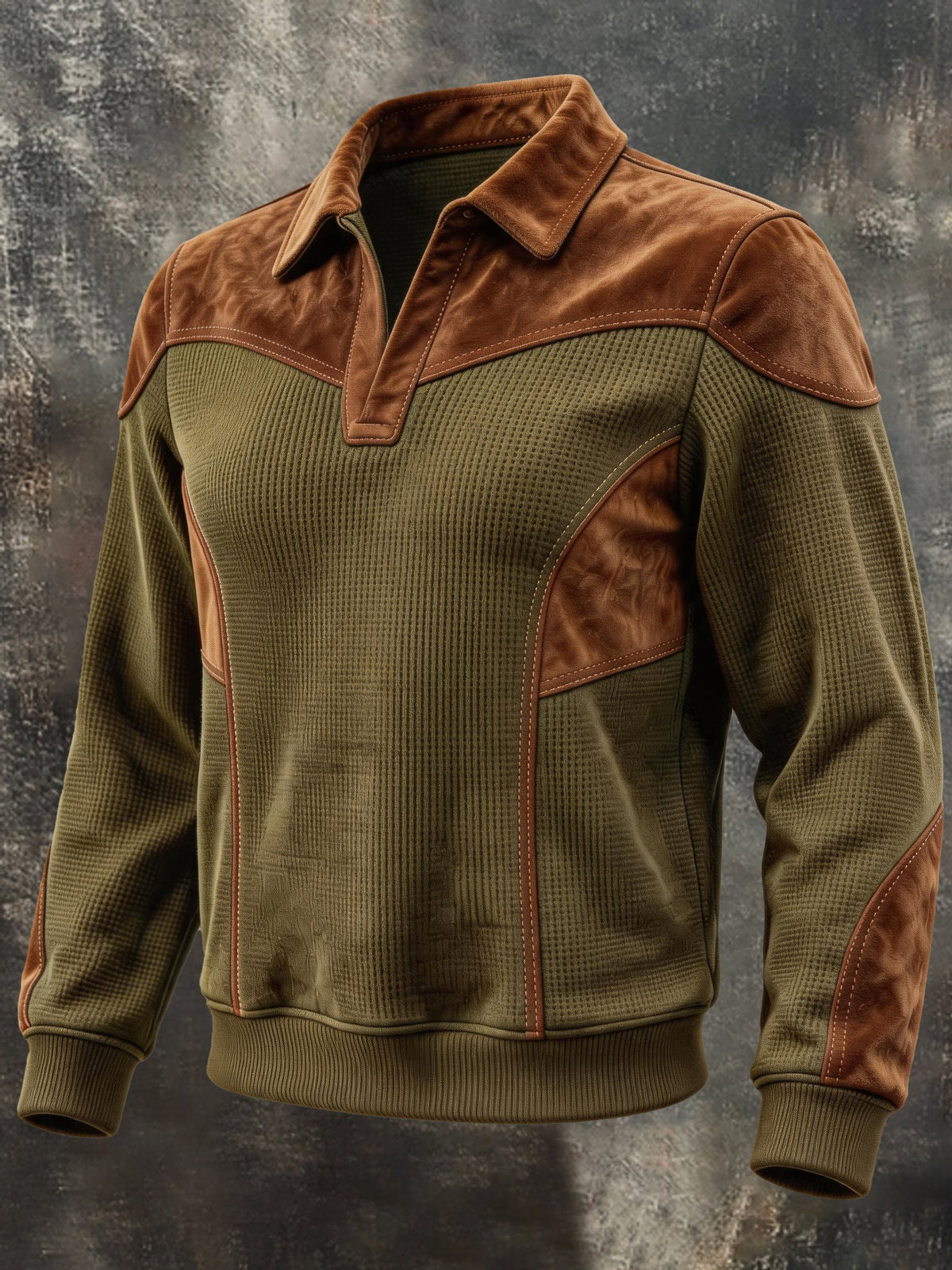 Men's Retro Faux Suede Panel V-Neck Sweatshirt