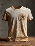 Men's retro washed cotton casual round neck short sleeve t-shirt