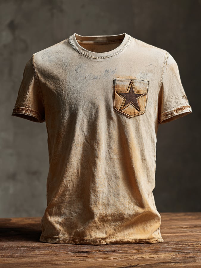 Men's retro washed cotton casual round neck short sleeve t-shirt