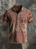 Men's casual short-sleeved polo shirt with retro check pattern