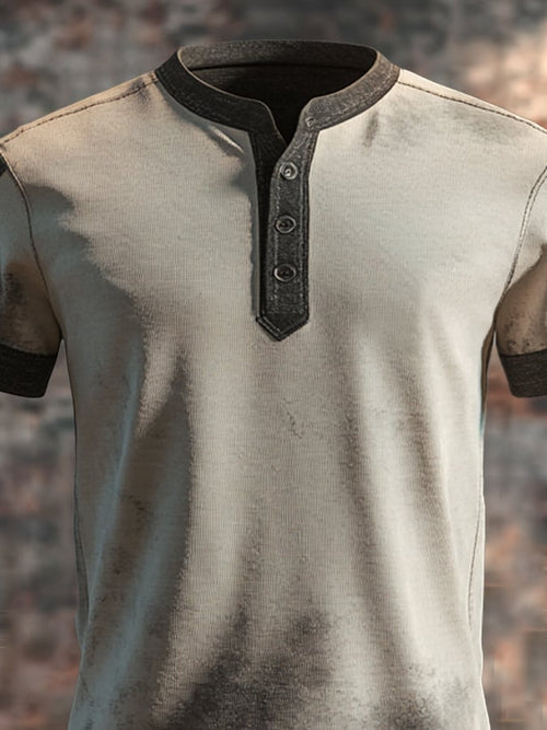 Men's casual waffle henley t-shirt, short sleeve