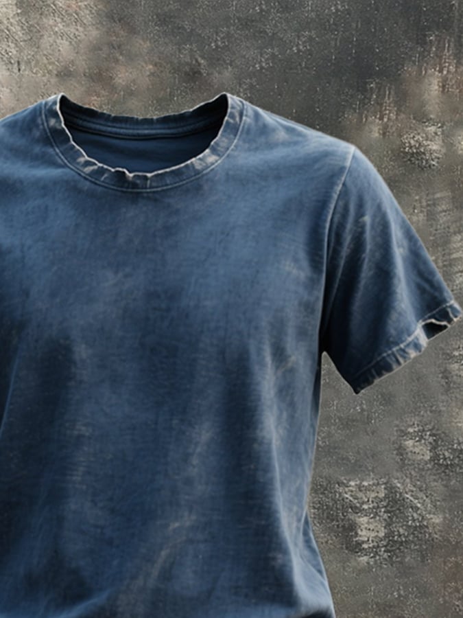 Men's Retro Washed Basic Casual Round Neck Short Sleeve T-Shirt