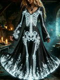 Women's Halloween Vintage Human Anatomy And Floral Art Print Casual Dress