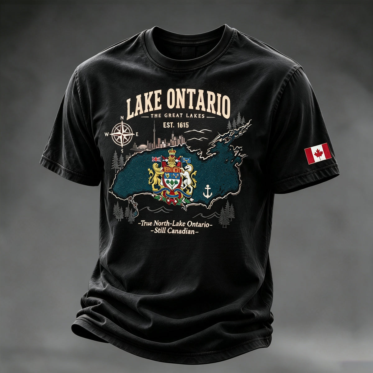 Men's Retro Lake Ontario Still Canadian Printed T-shirt