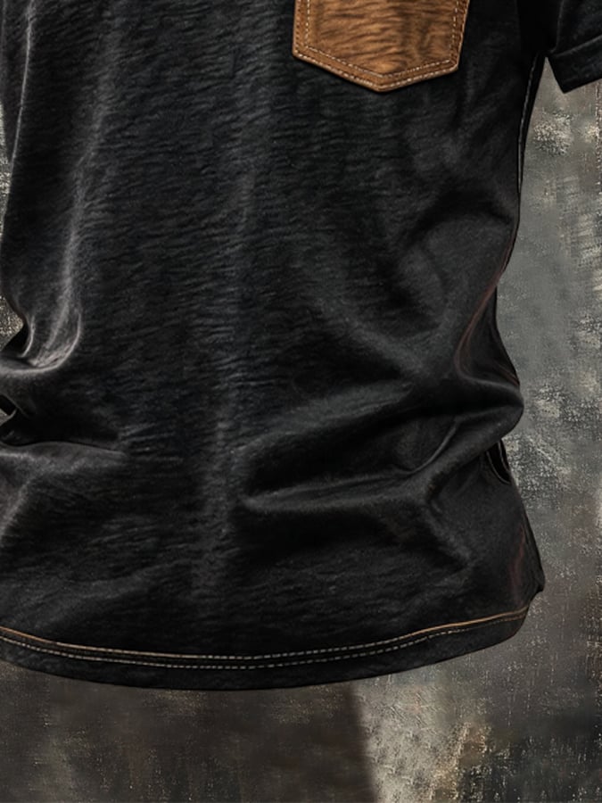 Men's Vintage Slub Cotton Color-Block Pocket T-Shirt