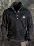 Men's Retro Textured Waffle-Knit Panel Sweatshirt