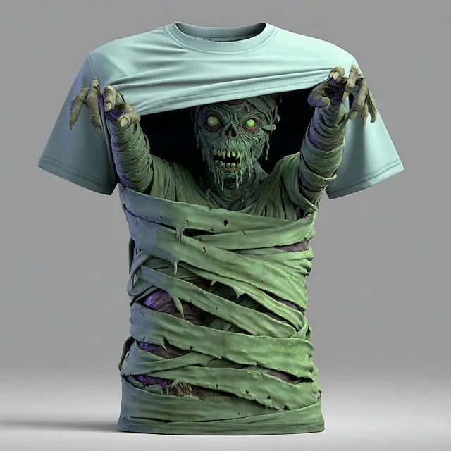 Men's Halloween Optical Illusion Bandage Zombies 3d Exaggerated Design Short Sleeve T-shirt