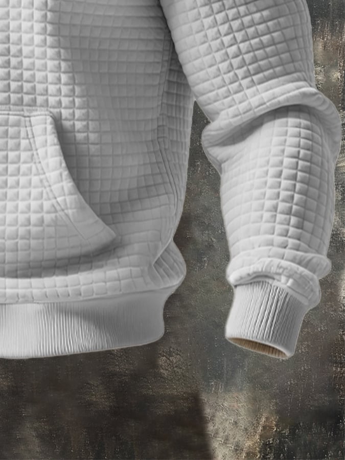 Men's Retro Textured Checkered Plush Hoodie
