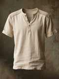 Men's Retro Classic Casual Colorblock Henry Short Sleeve T-Shirt