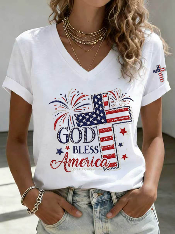 Women's American Flag Printed Casual T-shirt