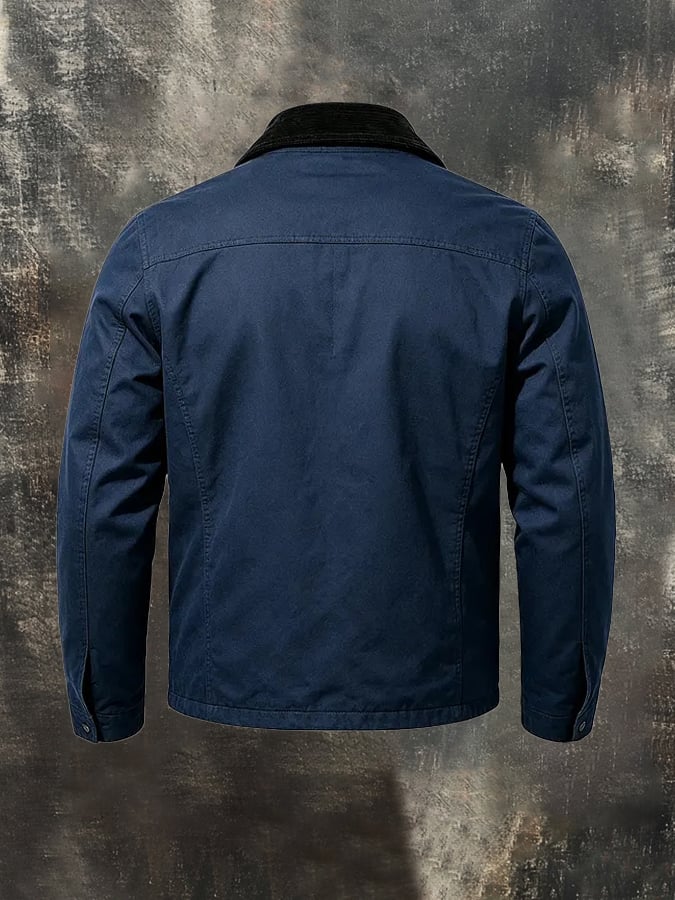 Men'S Retro Color-Block Workwear Jacket With Corduroy And Plaid Paneling