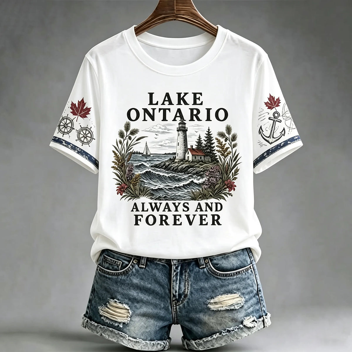 Women's Retro Lake Ontario Always And Forever Print Crew Neck T-shirt