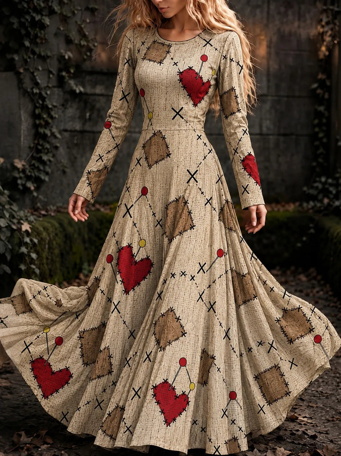 Women's Halloween Voodoo Doll Cosplay Maxi Dress