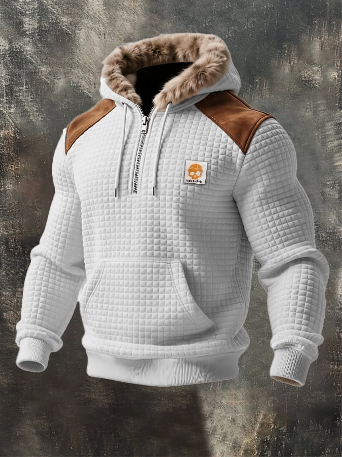 Men's Retro Textured Checkered Plush Hoodie