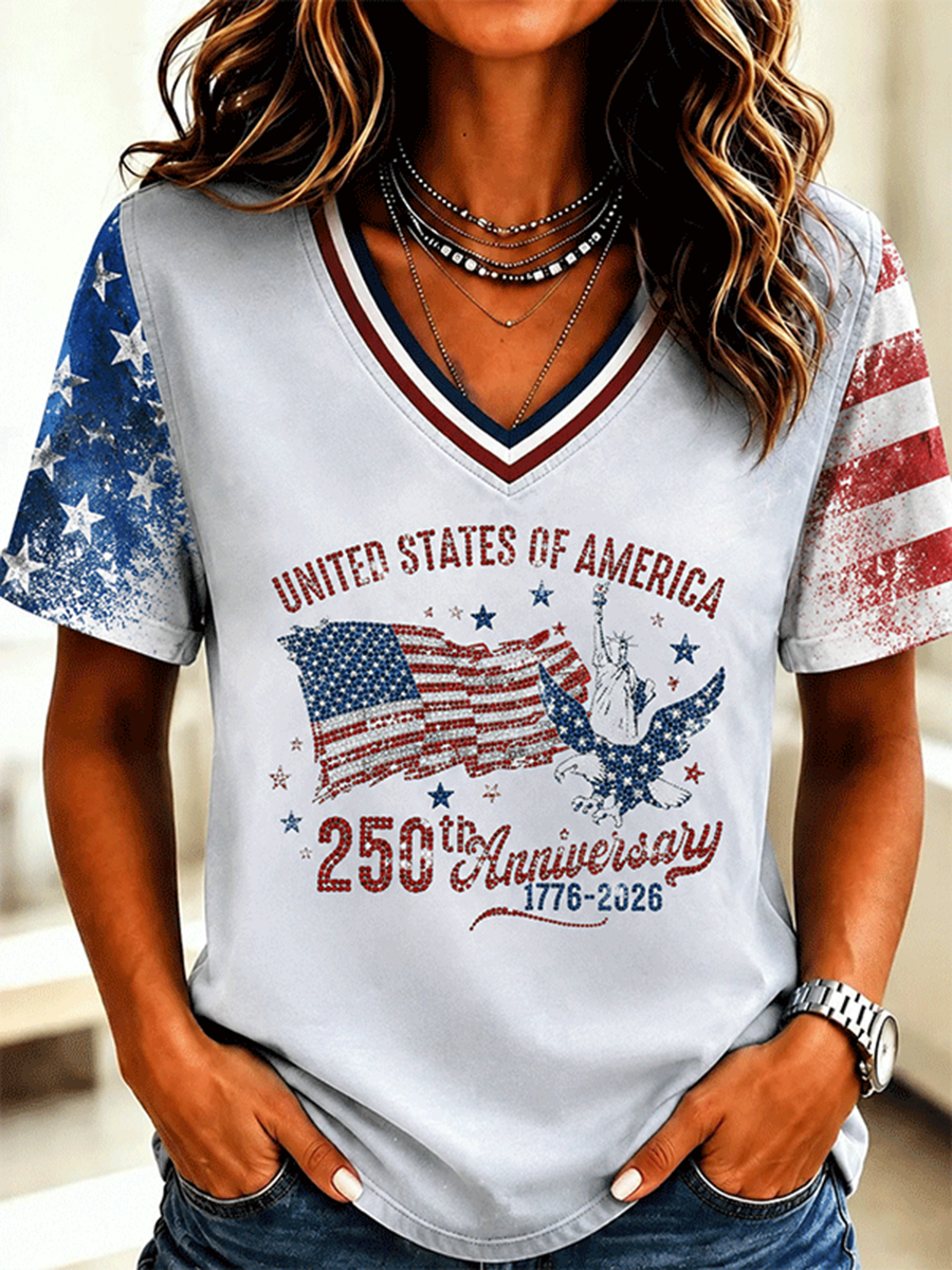 Women'S 250Th Anniversary Eagle Statue Of Liberty Printed T-Shirt