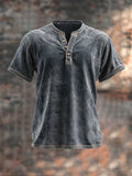 Men's retro colorblock slim fit short sleeve Henley T-shirt