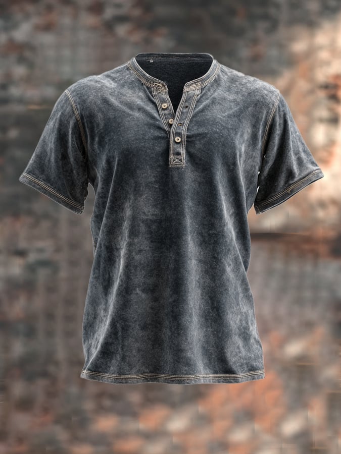 Men's retro colorblock slim fit short sleeve Henley T-shirt