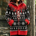 Women's Halloween Christmas Tree Bloodstain Snowflake Skull Print Hooded Cardigan Sweater