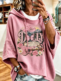 Women's commemorative printed round neck hooded sweatshirt