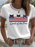 Women's Minimalist American Flag Cat Casual T-Shirt