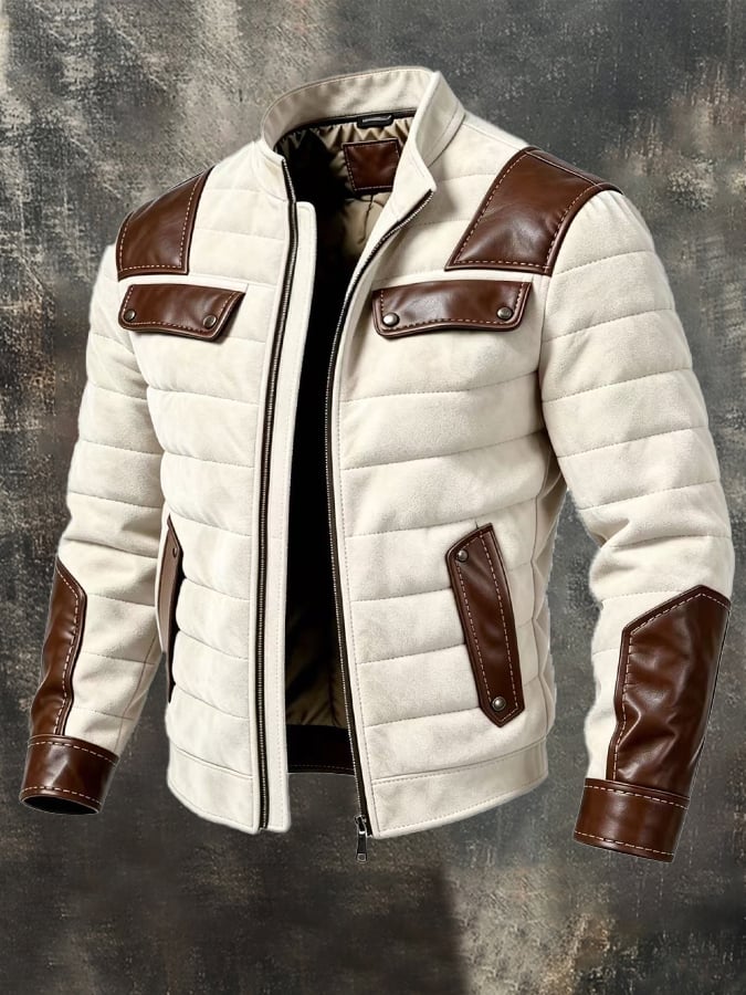 Men's Vintage-Style Quilted Padded Outdoor Jacket