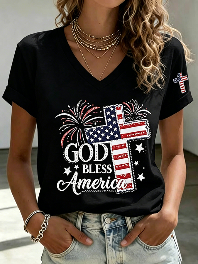 Women's American Flag Printed Casual T-shirt