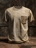 Men's retro washed cotton casual round neck short sleeve t-shirt