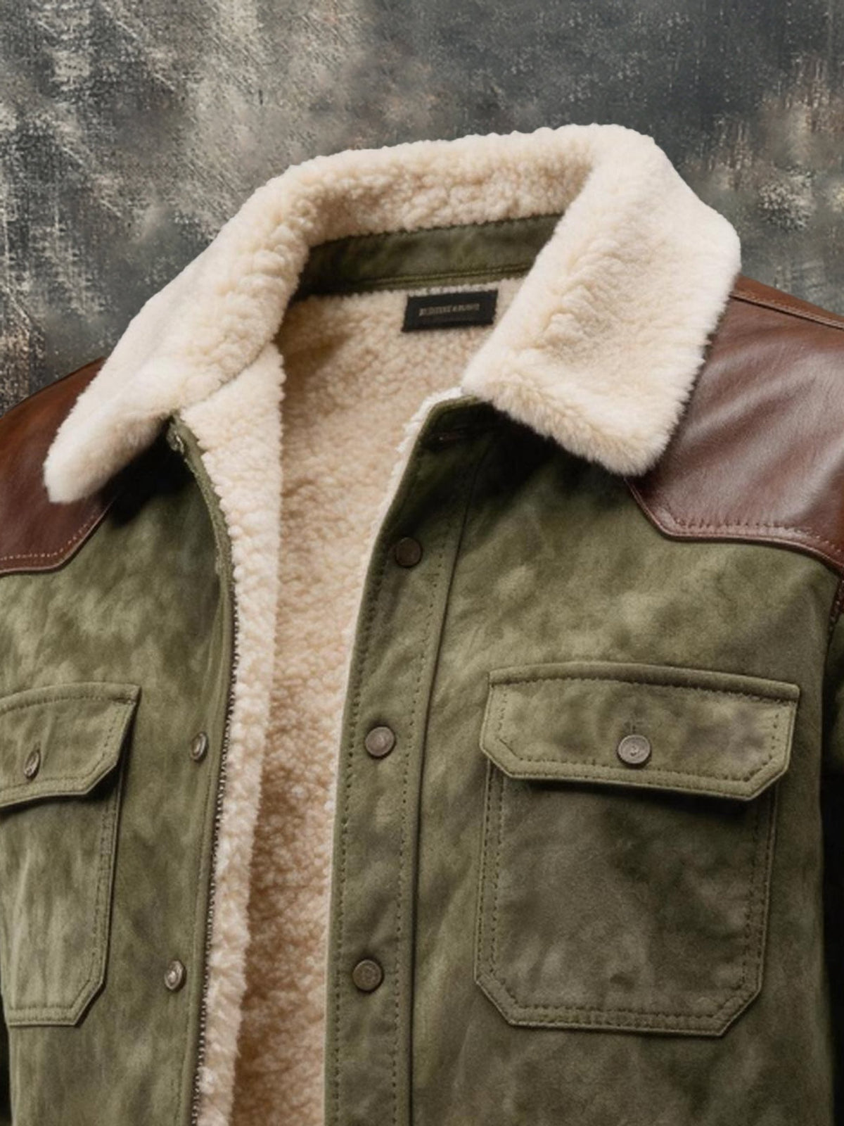 Men’s Vintage-Style Leather-Paneled Fleece-Lined Multi-Pocket Jacket