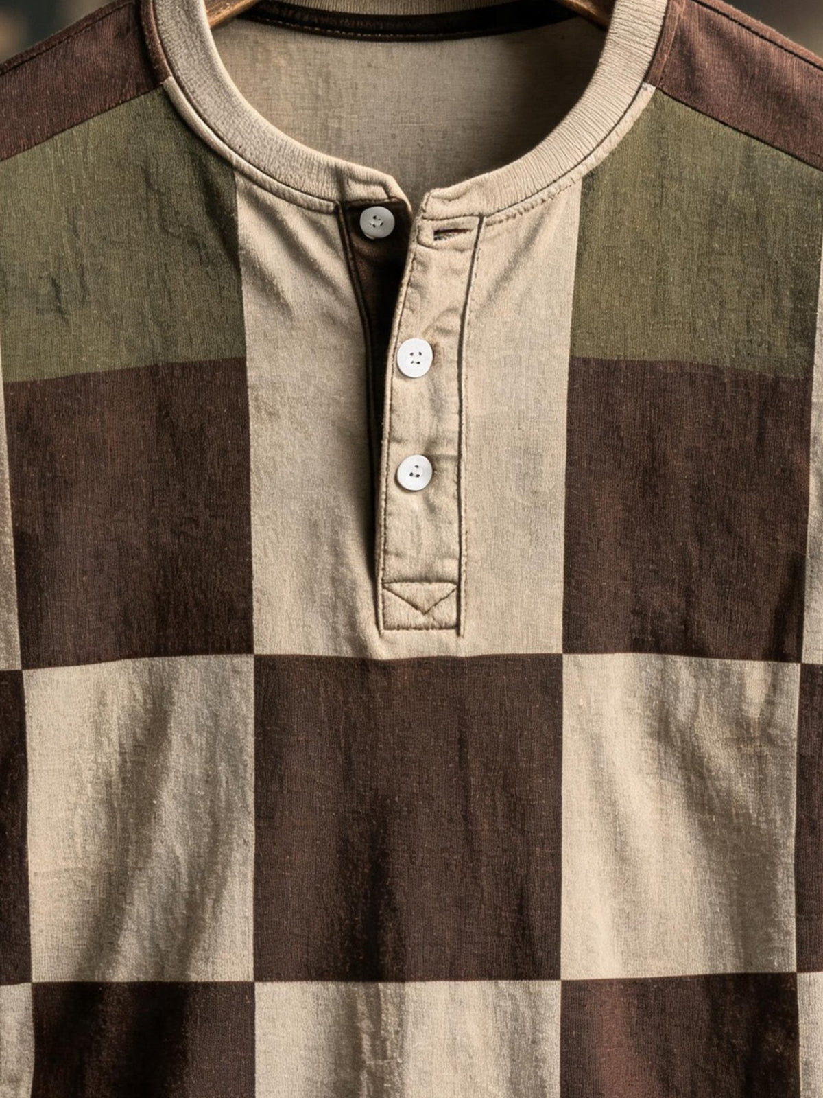 Men's Retro Color-Block Short-Sleeve Henley T-Shirt