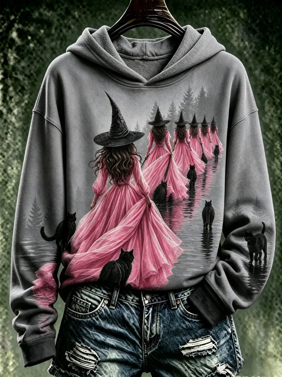 Women's Pink Witch-Themed Hoodie