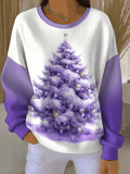 Women's Purple Art Christmas Alzheimer's Awareness Print Round Neck Sweatshirt