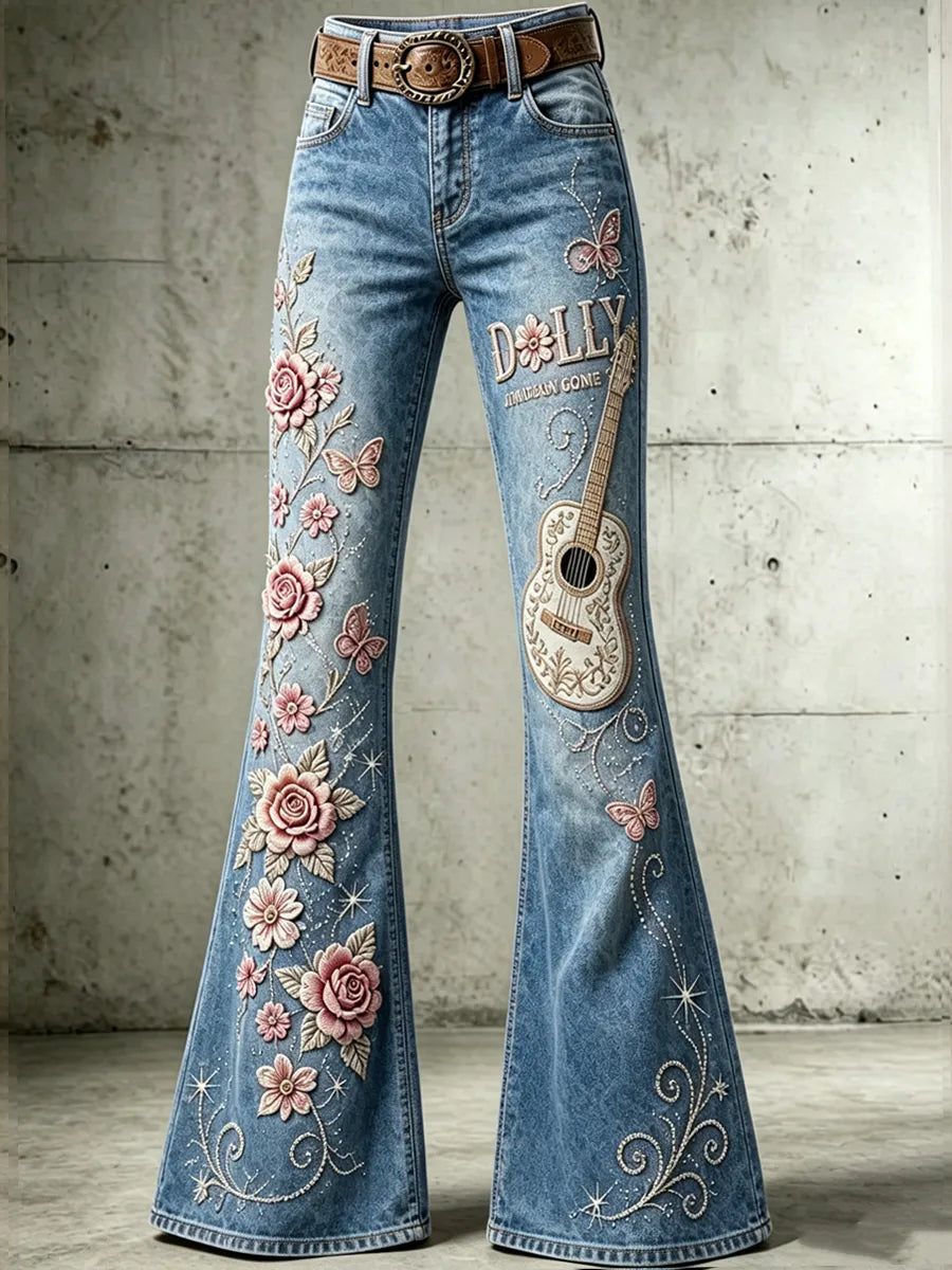 Women'S Commemorative Pattern Waffle Casual Jeans