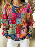 Women's Casual Printed Waffle Long-Sleeve Top