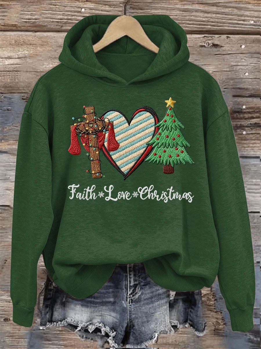Women's Faith Love Christmas Print Hooded Sweatshirt